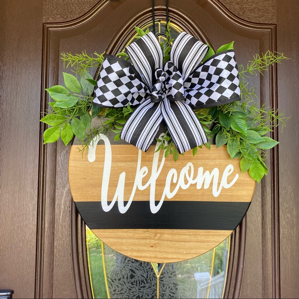 Welcome Black and White Door Hanger